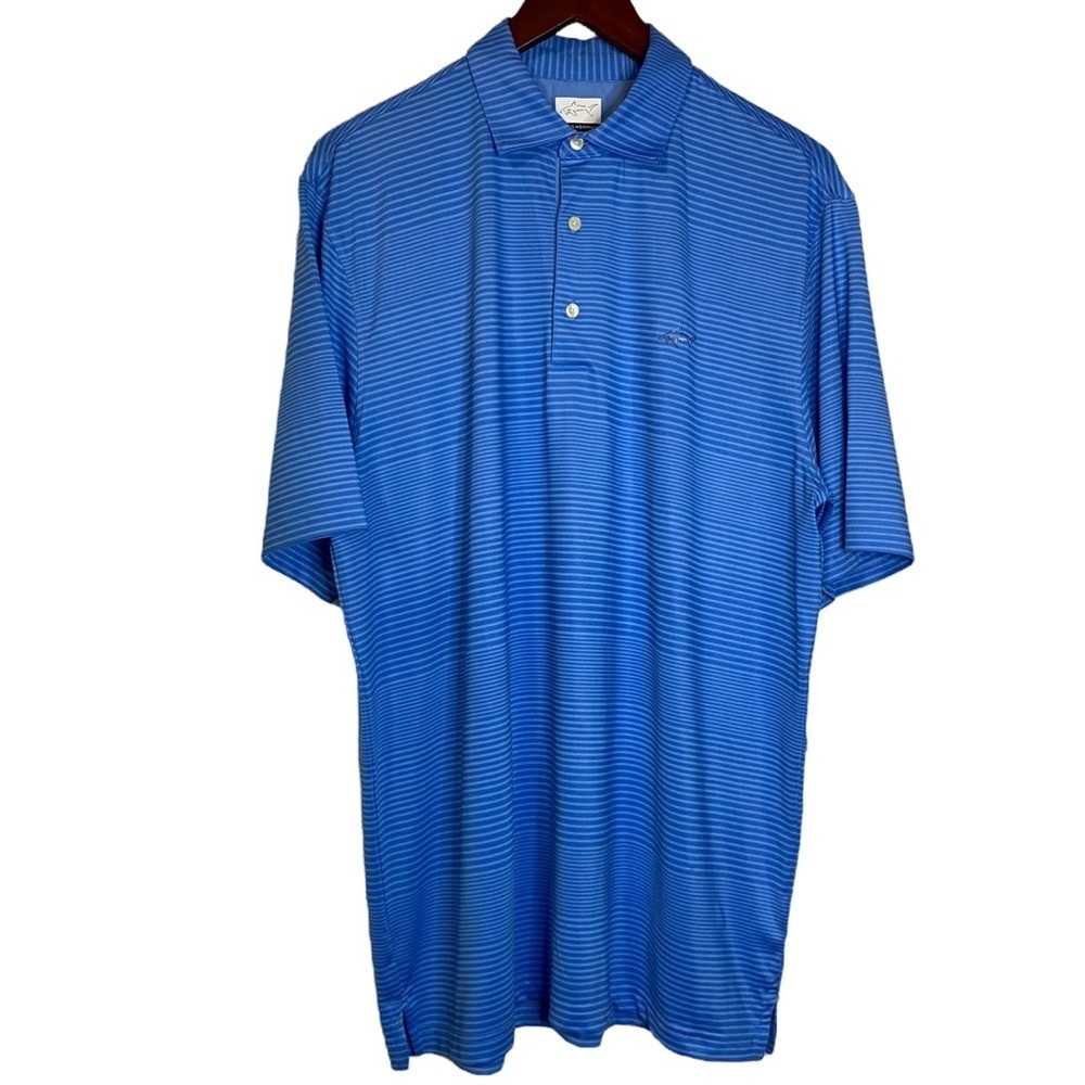 Greg Norman Blue Striped Collared Golf Polo Short Sleeve Shirt Large L